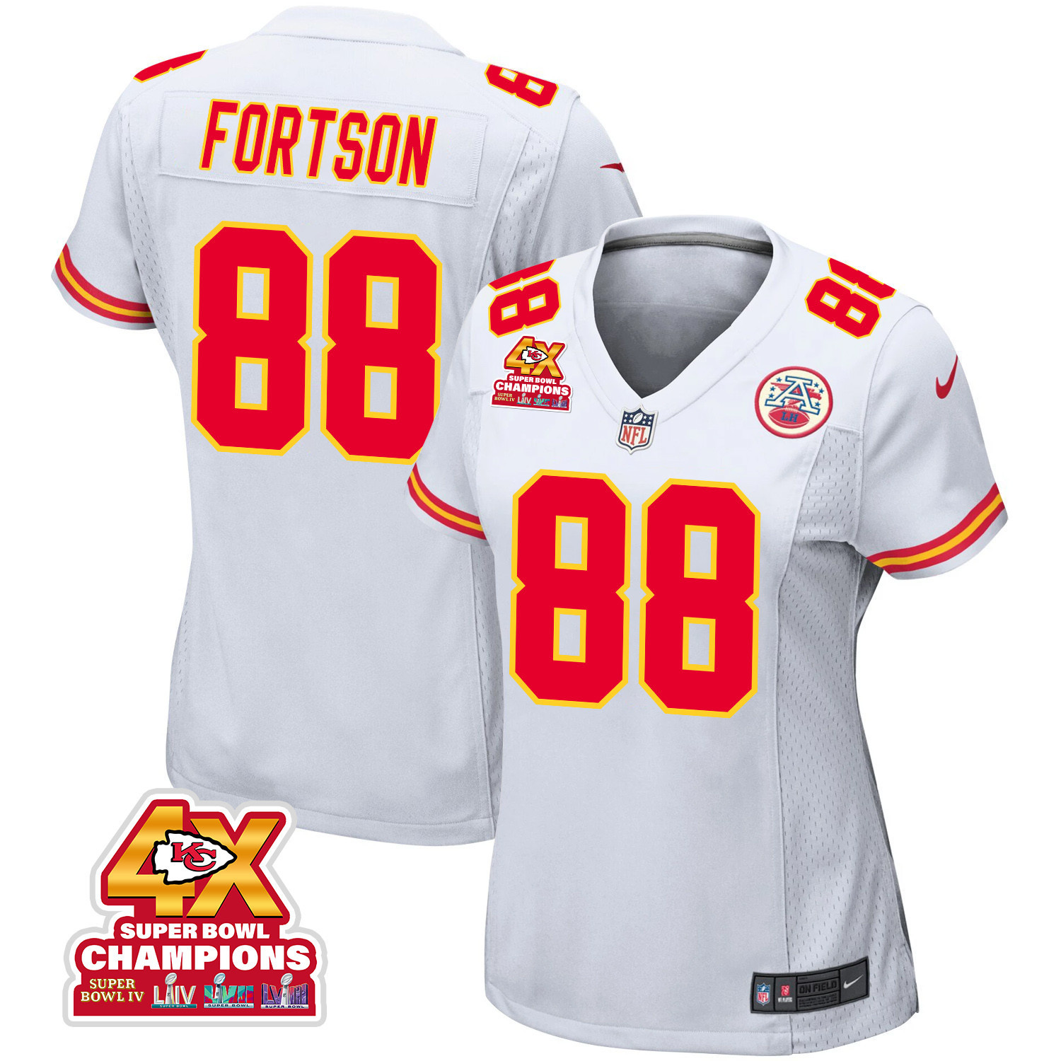 Jody Fortson 88 Kansas City Chiefs Super Bowl LVIII Champions 4X Game Women Jersey - White JS4576 nicesnker