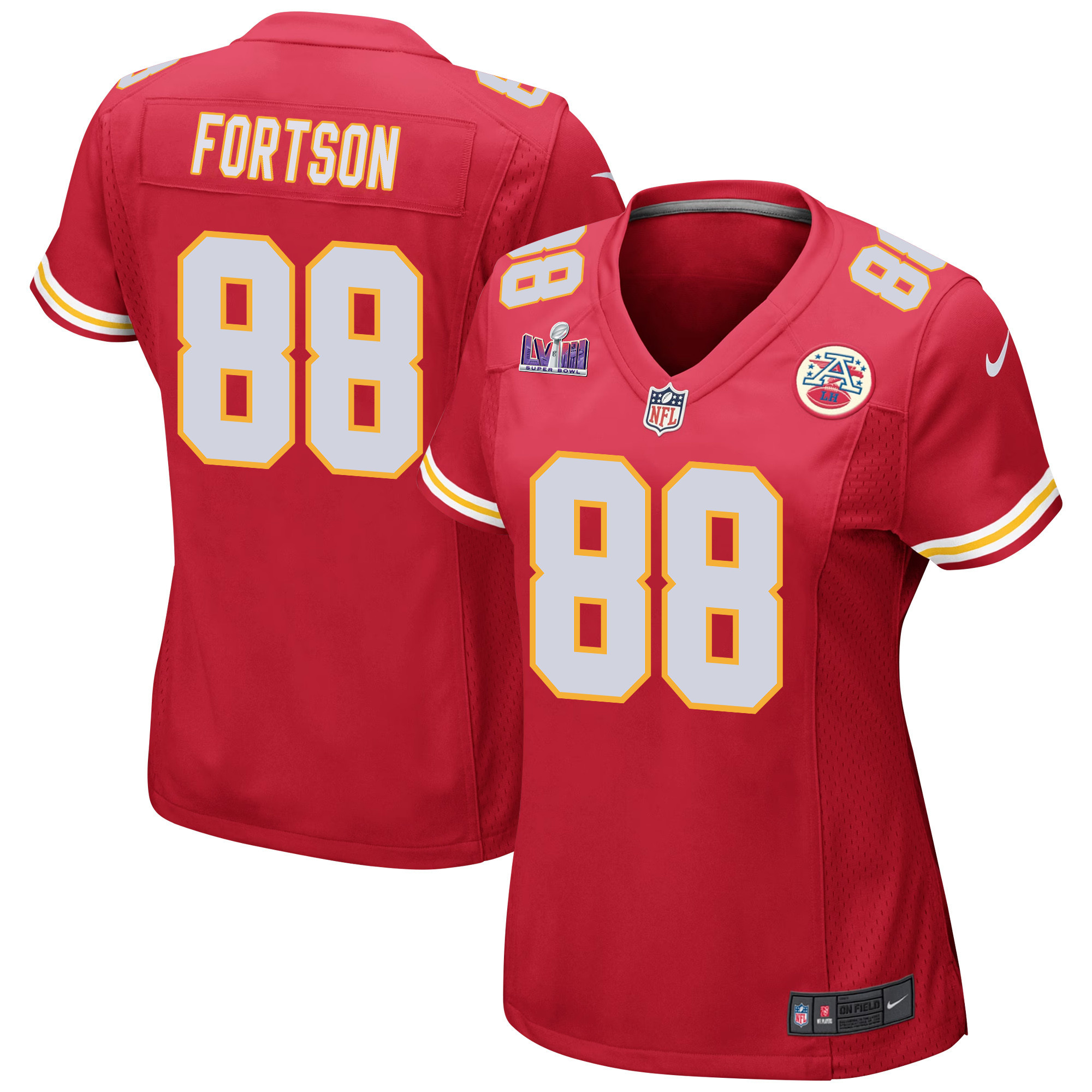 Jody Fortson 88 Kansas City Chiefs Super Bowl LVIII Patch Game Women Jersey - Red JS1829 nicesnker