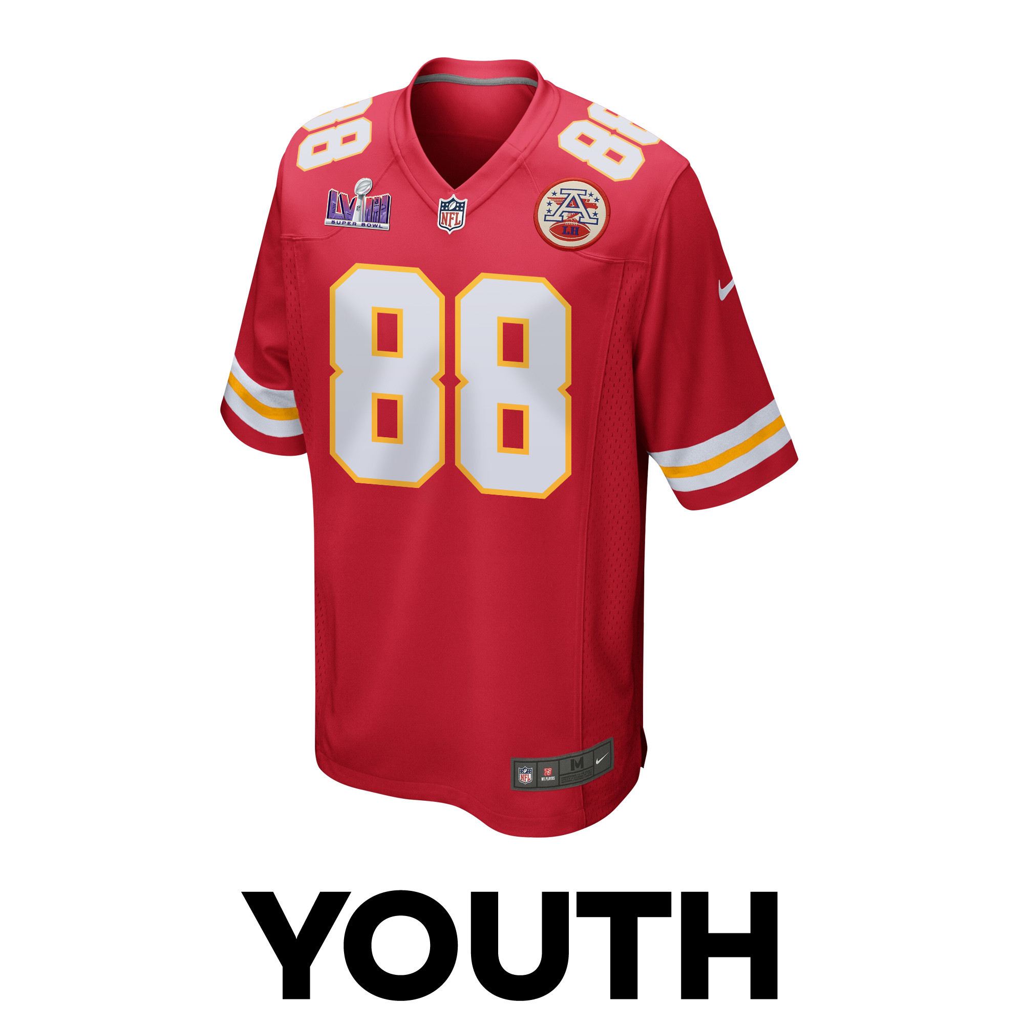 Alternative view of Jody Fortson 88 Kansas City Chiefs Super Bowl LVIII Patch Game YOUTH Jersey - Red JS8148 nicesnker