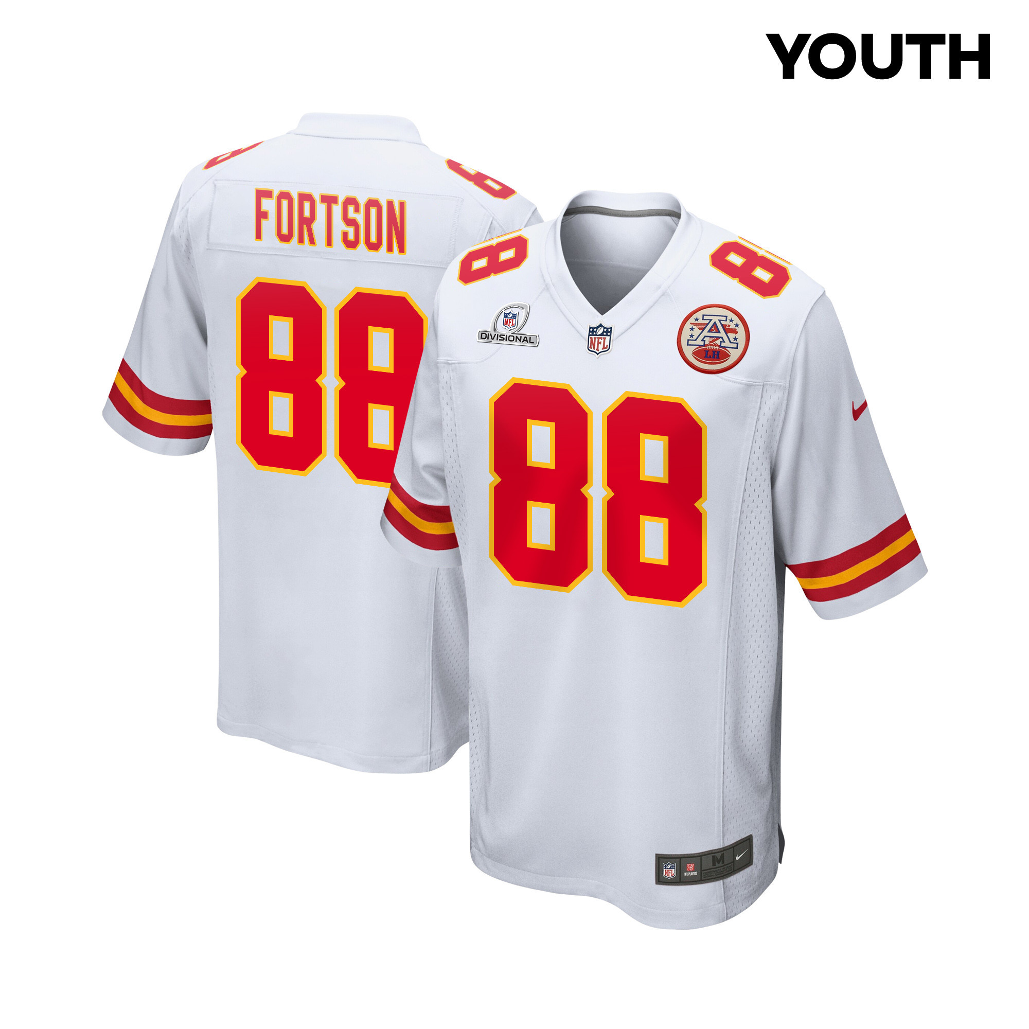 Jody Fortson 88 Kansas City Chiefs Super Bowl LVIII Patch Game YOUTH Jersey - White JS6242 nicesnker