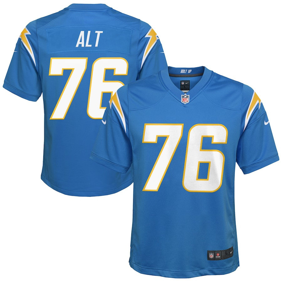 Joe Alt 76 Los Angeles Chargers YOUTH Player Game Jersey - Powder Blue JS5455 nicesnker