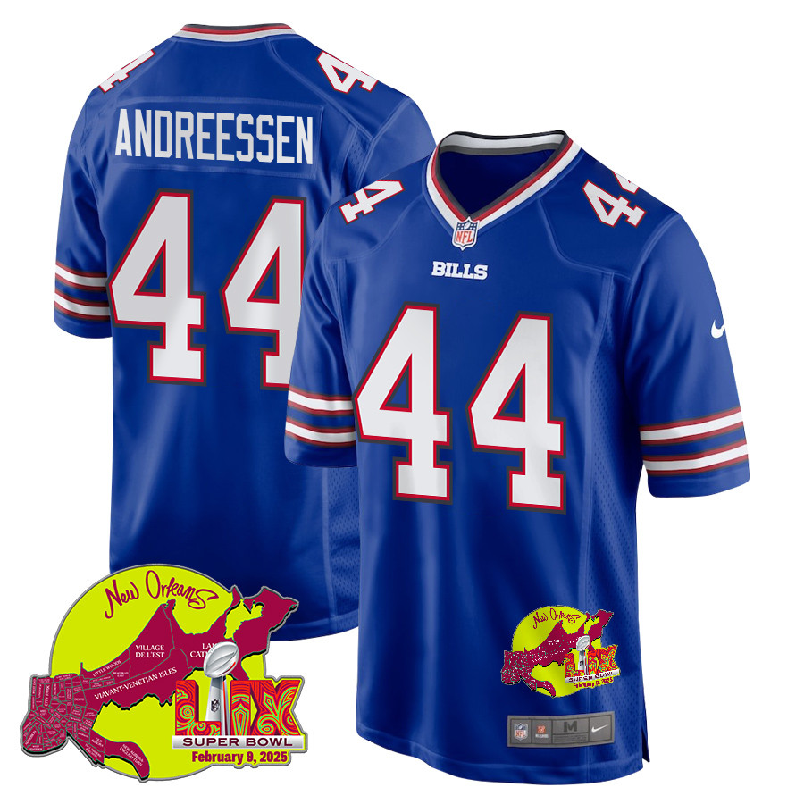 Joe Andreessen 44 Buffalo Bills Super Bowl LIX New Orleans Patch Game Men Jersey - Royal JS3624 nicesnker