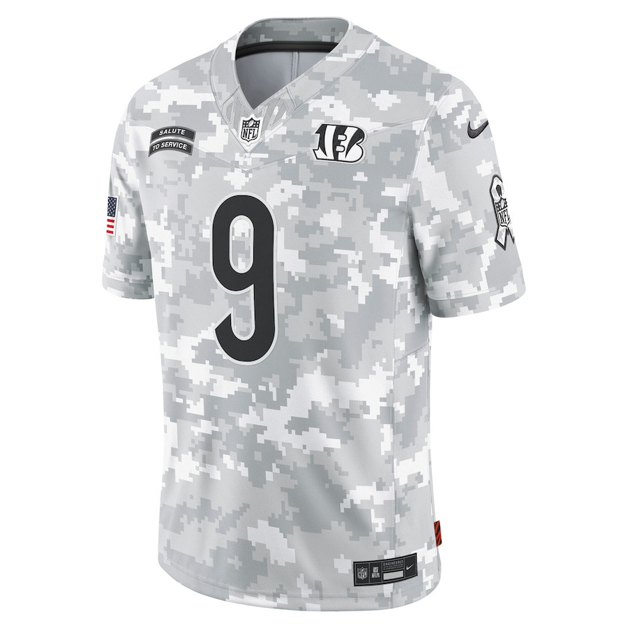 Alternative view of Joe Burrow 9 Cincinnati Bengals 2024 Salute to Service Limited Men Jersey - Arctic Camo JS2857 nicesnker