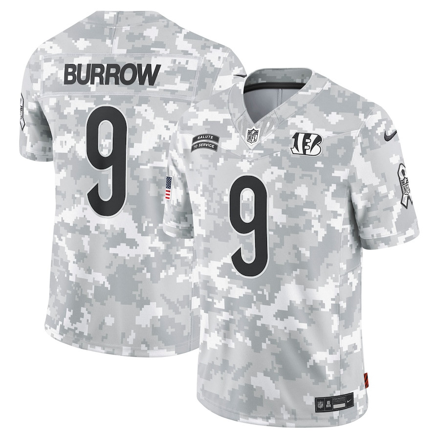 Joe Burrow 9 Cincinnati Bengals 2024 Salute to Service Limited Men Jersey - Arctic Camo JS2857 nicesnker