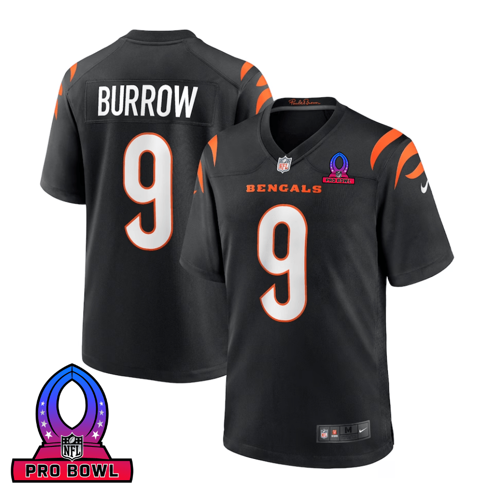 Joe Burrow 9 Cincinnati Bengals 2025 Pro Bowl Patch Game Men Jersey - Black JS3754 nicesnker