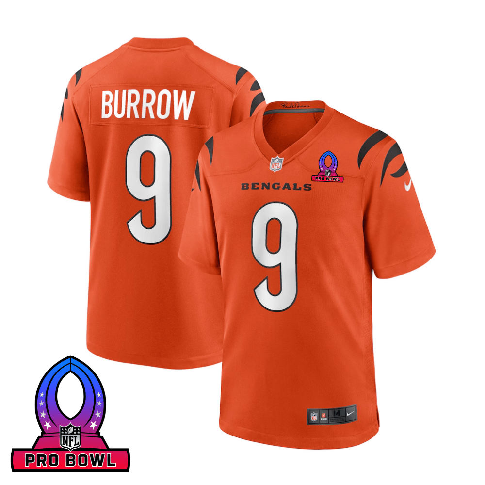 Joe Burrow 9 Cincinnati Bengals 2025 Pro Bowl Patch Game Men Jersey - Orange JS9828 nicesnker