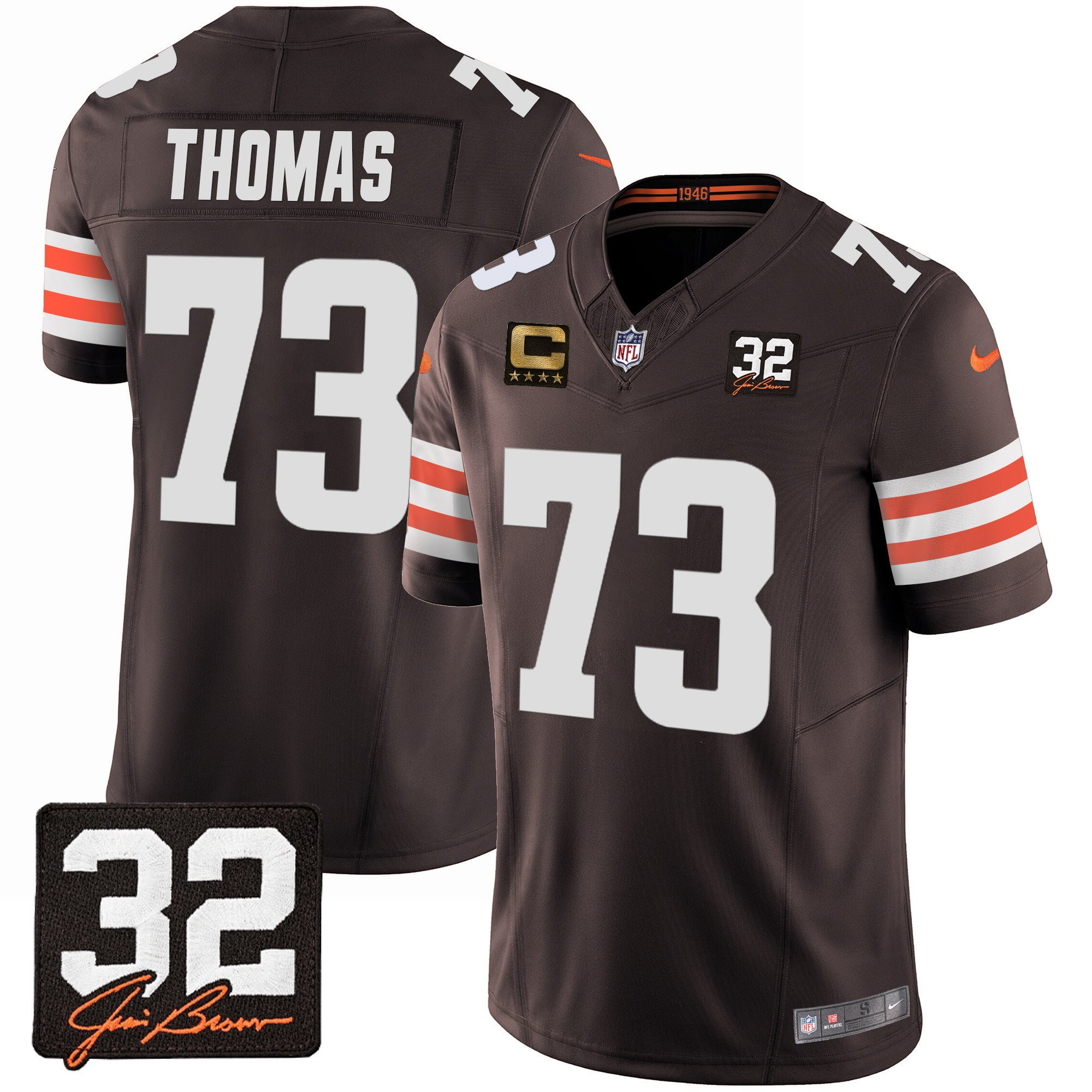 Joe Thomas 73 Cleveland Browns Jim Brown Memorial Patch Game Men Jersey - Brown JS6043 nicesnker
