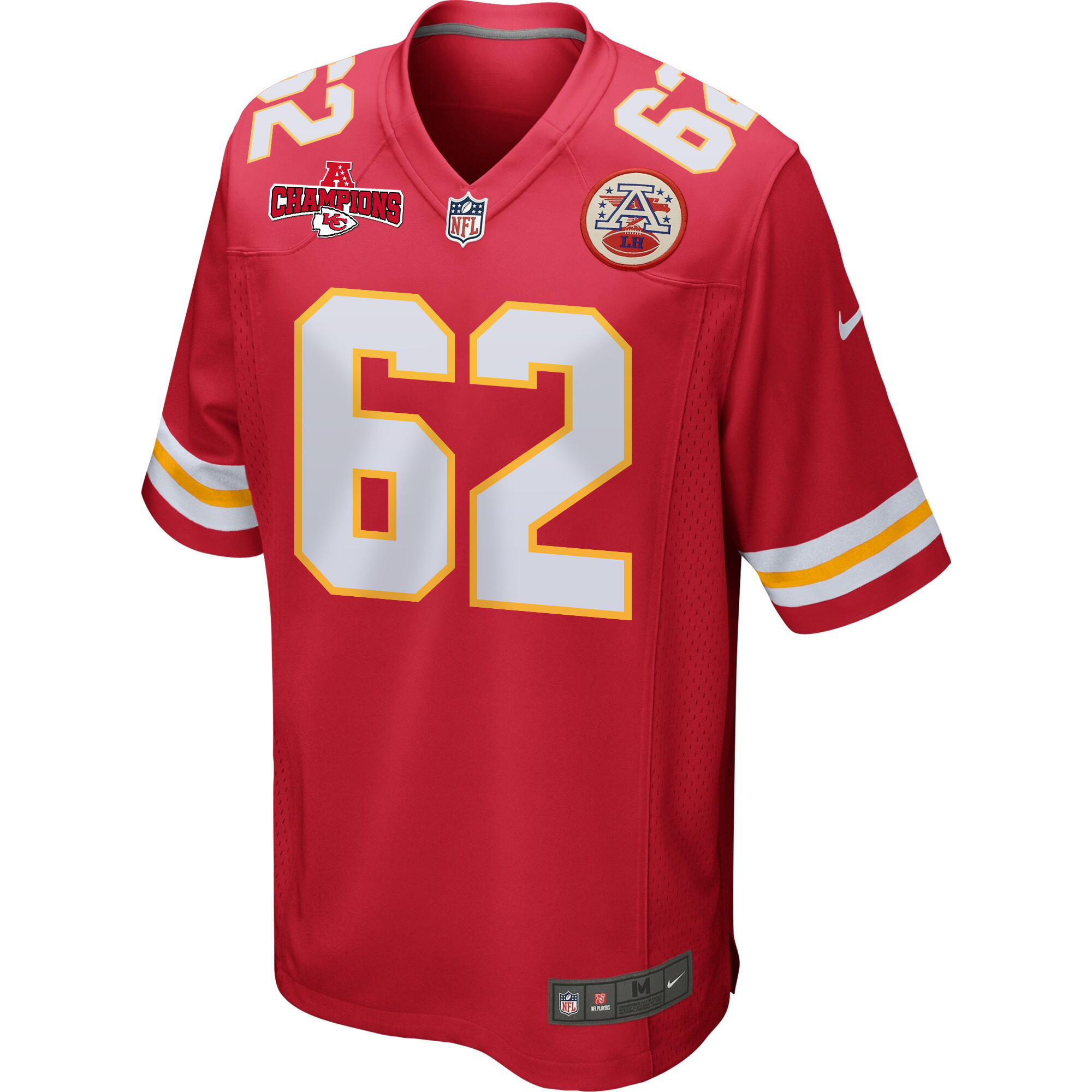 Alternative view of Joe Thuney 62 Kansas City Chiefs AFC Champions Patch Game Men Jersey - Red JS3852 nicesnker