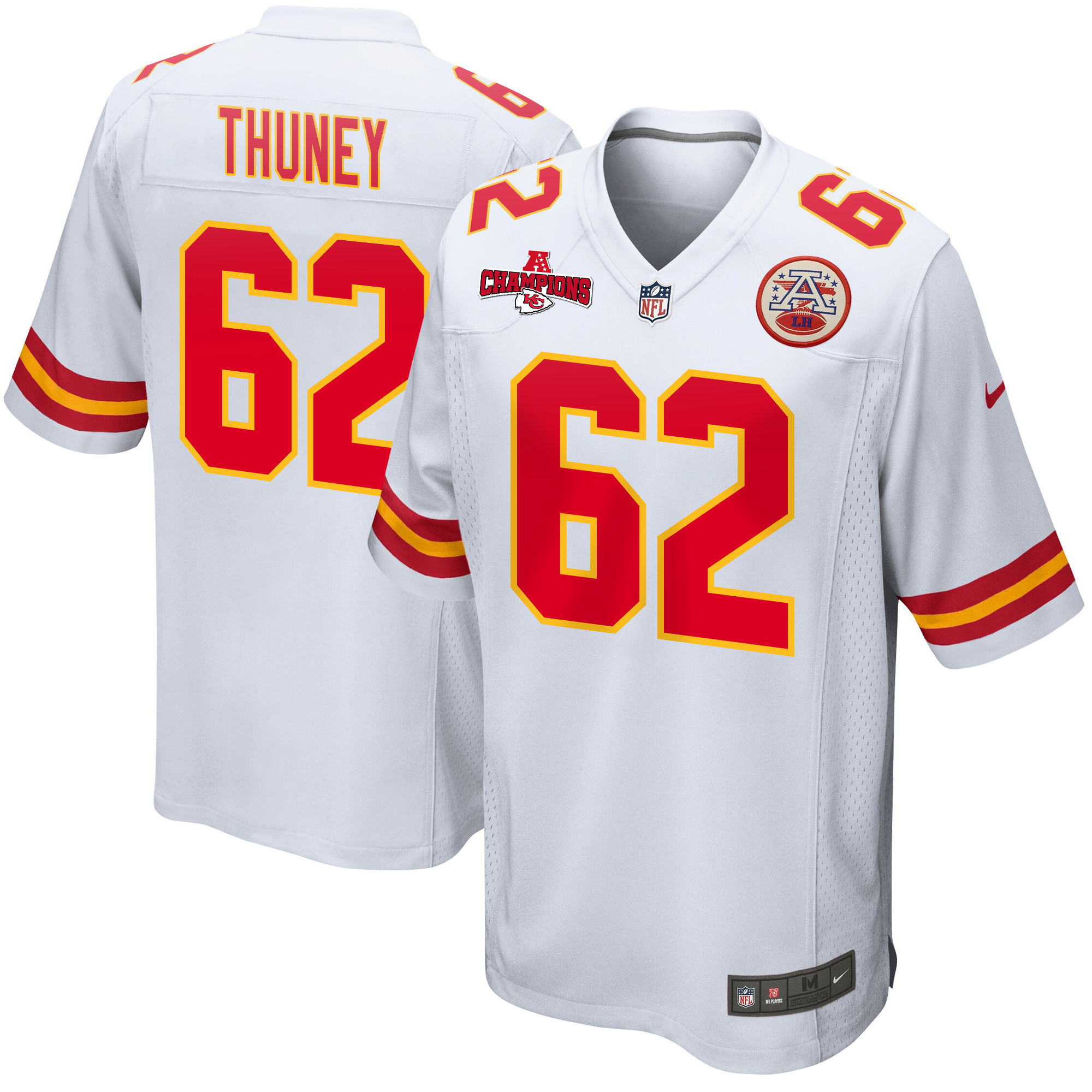 Joe Thuney 62 Kansas City Chiefs AFC Champions Patch Game Men Jersey - White JS7196 nicesnker