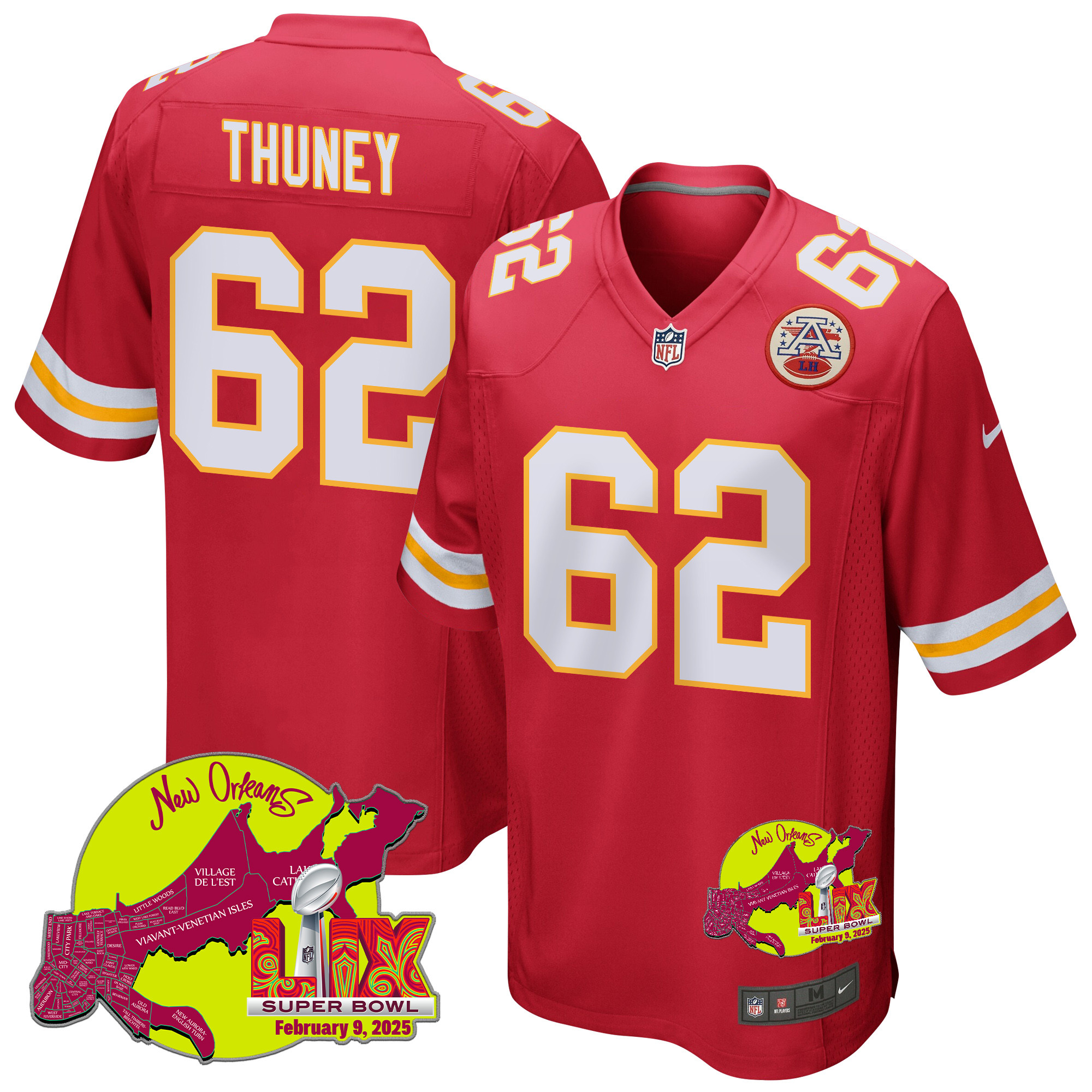Joe Thuney 62 Kansas City Chiefs Super Bowl LIX New Orleans Patch Game Men Jersey - Red JS9988 nicesnker