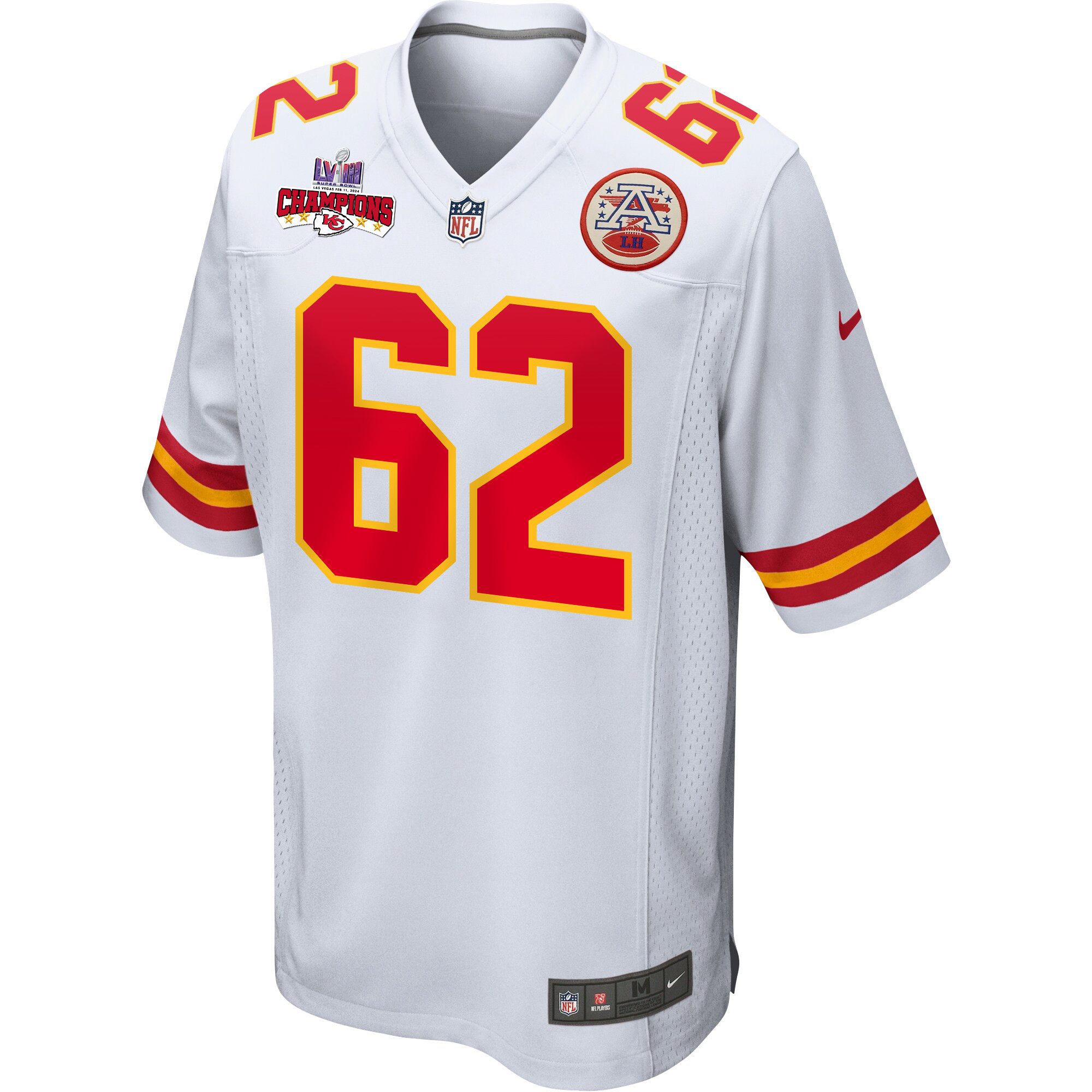 Alternative view of Joe Thuney 62 Kansas City Chiefs Super Bowl LVIII Champions 4 Stars Patch Game Men Jersey - White JS5046 nicesnker