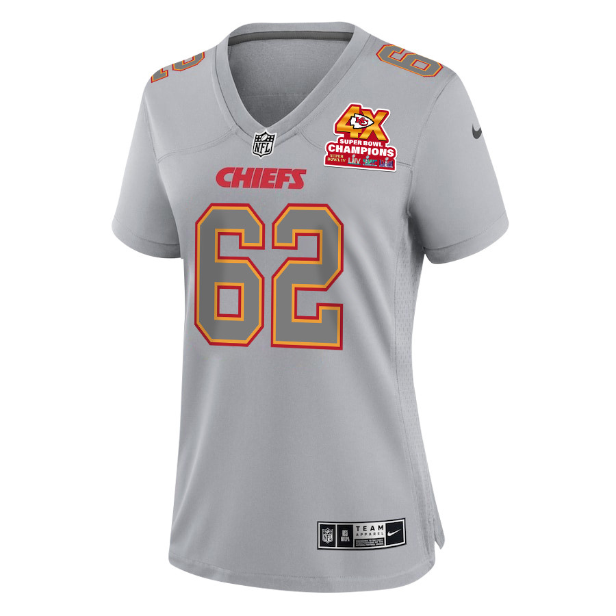Alternative view of Joe Thuney 62 Kansas City Chiefs Super Bowl LVIII Champions 4X Atmosphere Fashion Game Women Jersey - Gray JS6009 nicesnker
