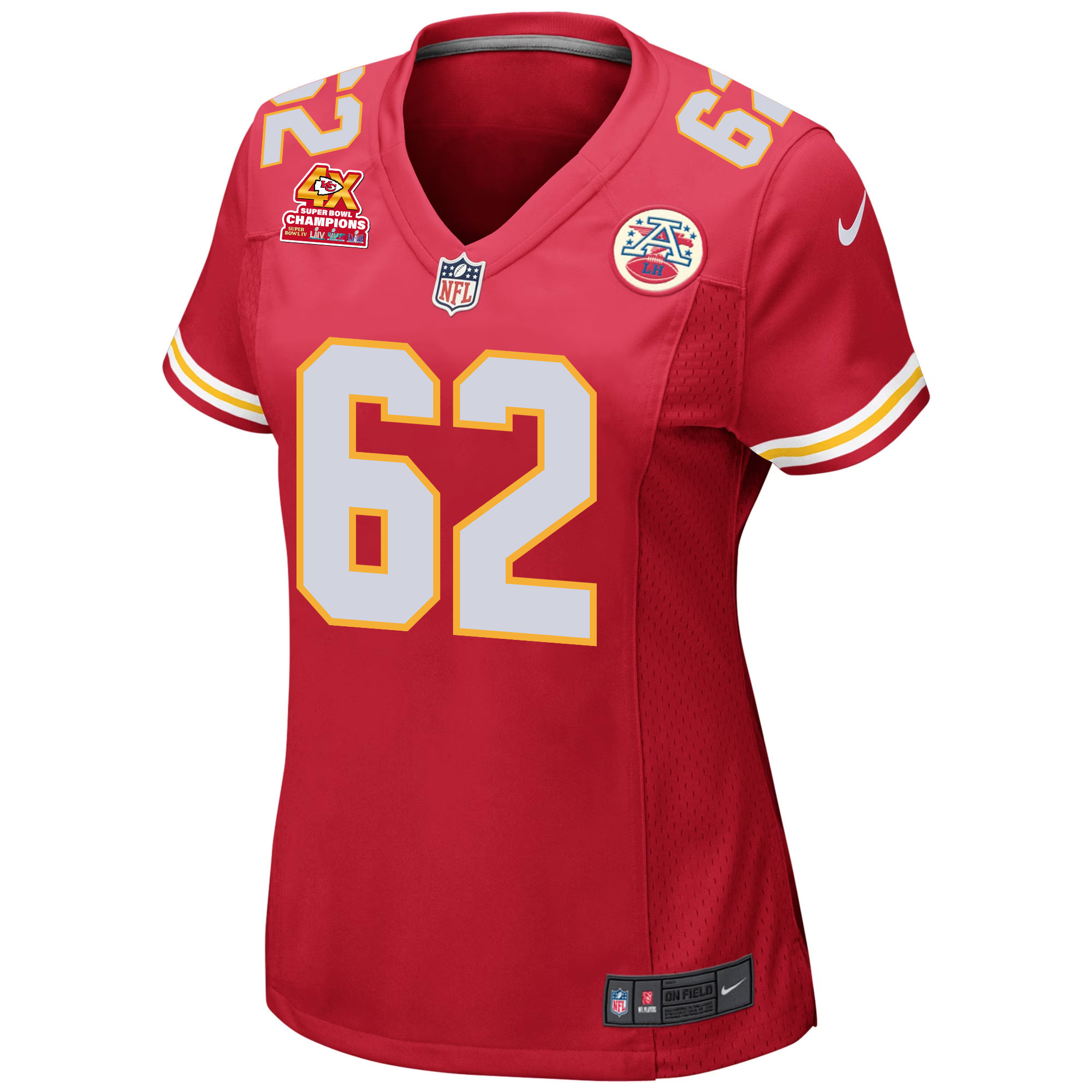 Alternative view of Joe Thuney 62 Kansas City Chiefs Super Bowl LVIII Champions 4X Game Women Jersey - Red JS5112 nicesnker