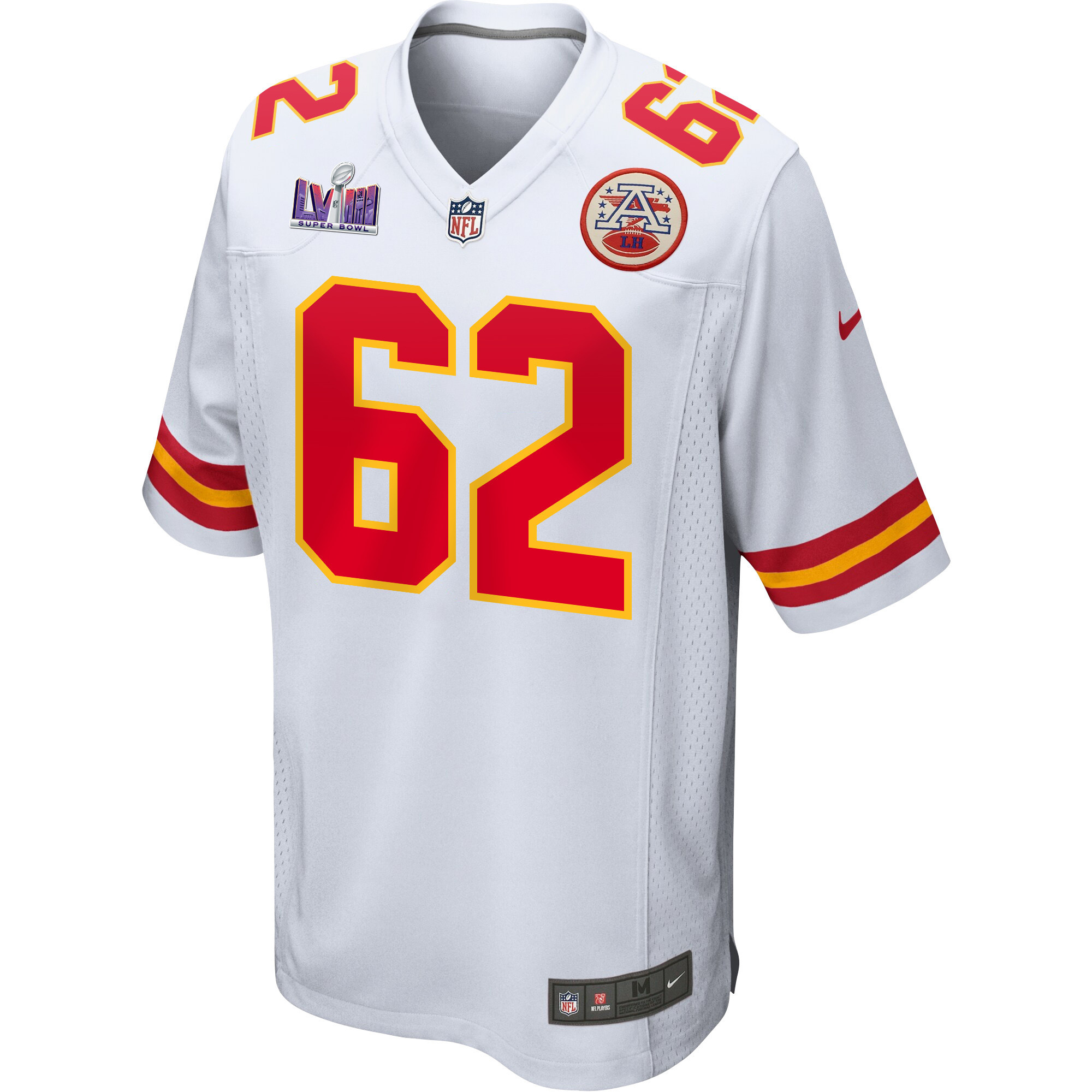 Alternative view of Joe Thuney 62 Kansas City Chiefs Super Bowl LVIII Patch Game Men Jersey - White JS9095 nicesnker