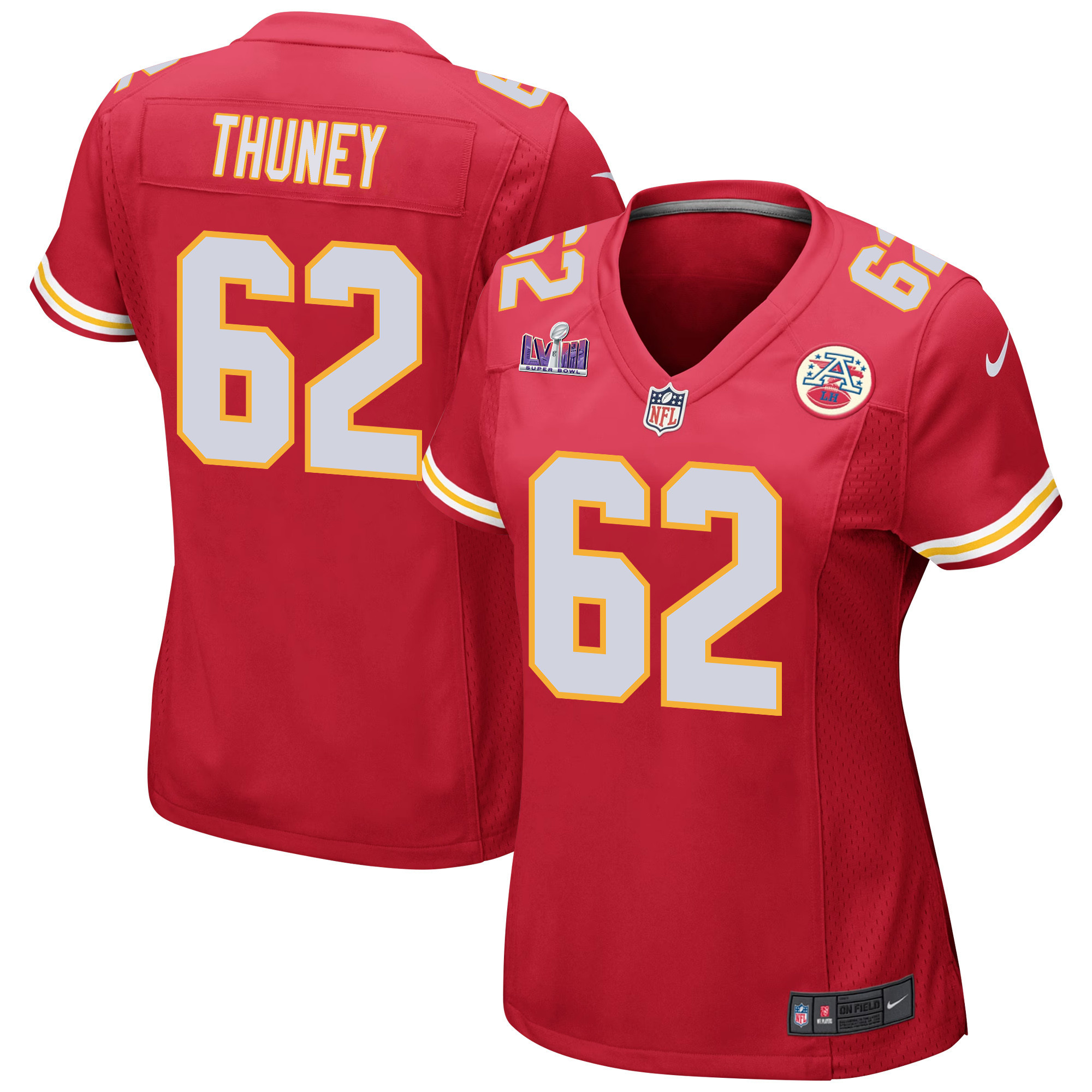 Joe Thuney 62 Kansas City Chiefs Super Bowl LVIII Patch Game Women Jersey - Red JS6410 nicesnker