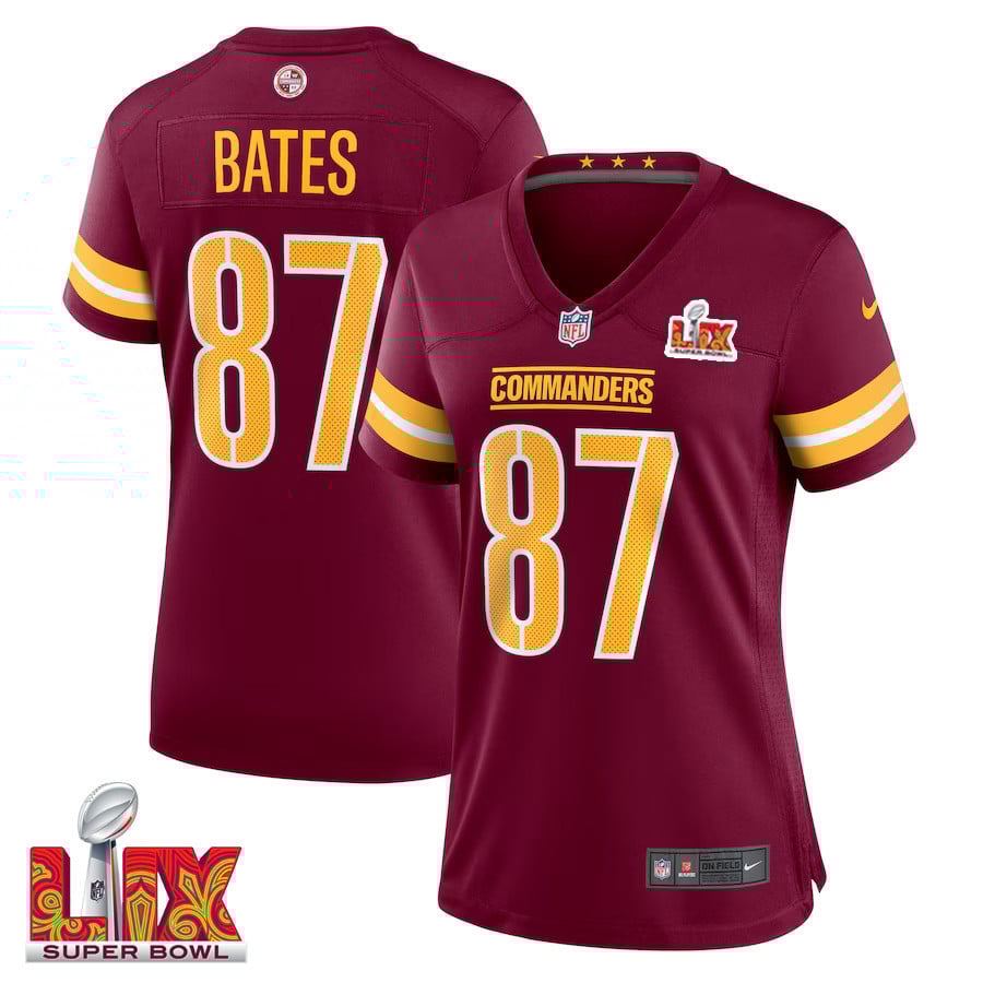 John Bates #87 Washington Commanders Super Bowl LIX Women's Jersey - Burgundy JS4924 nicesnker