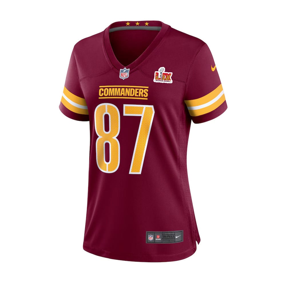 Alternative view of John Bates #87 Washington Commanders Super Bowl LIX Women's Jersey - Burgundy JS4924 nicesnker