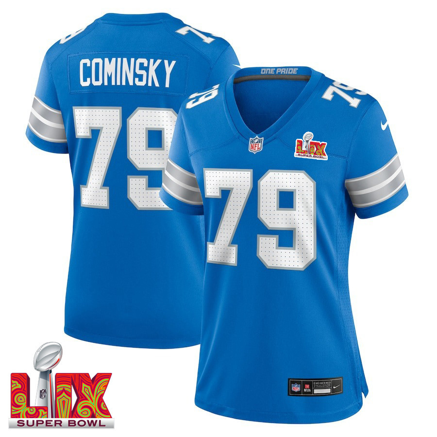 John Cominsky #79 Detroit Lions Super Bowl LIX Women's Jersey - Blue JS8846 nicesnker