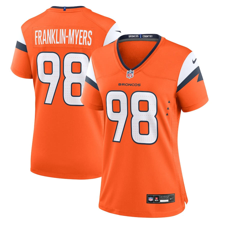 John Franklin-Myers 98 Denver Broncos Women's Team Game Jersey - Orange JS8059 nicesnker
