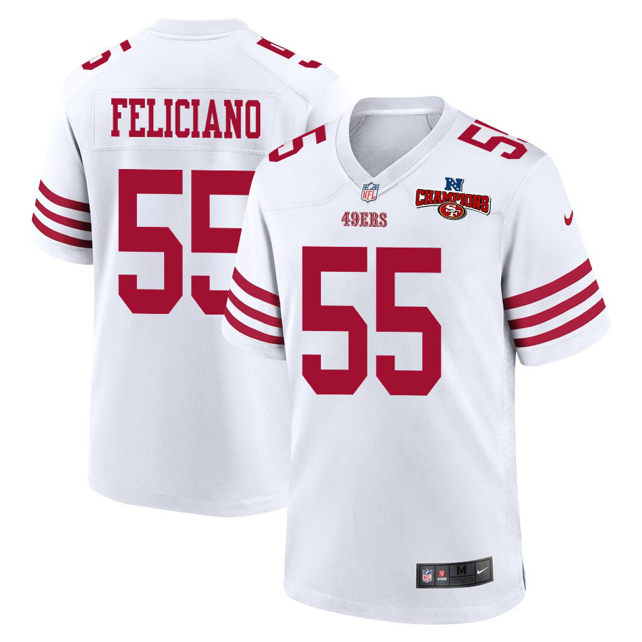 Jon Feliciano 55 San Francisco 49ers NFC Champions Patch Game Men Jersey - White JS7350 nicesnker