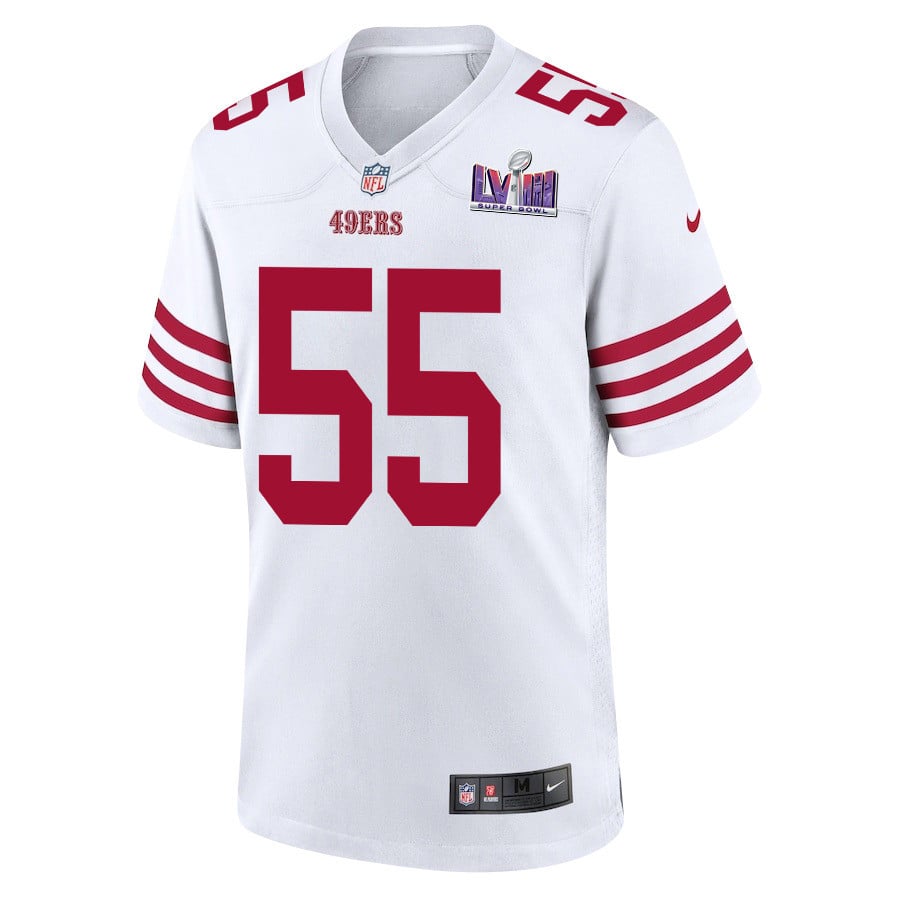 Alternative view of Jon Feliciano 55 San Francisco 49ers Super Bowl LVIII Patch Game Men Jersey - White JS1141 nicesnker