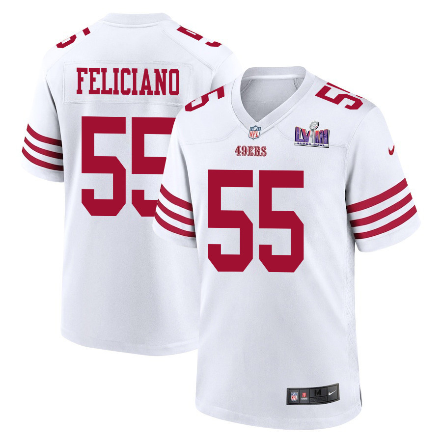 Jon Feliciano 55 San Francisco 49ers Super Bowl LVIII Patch Game Men Jersey - White JS1141 nicesnker