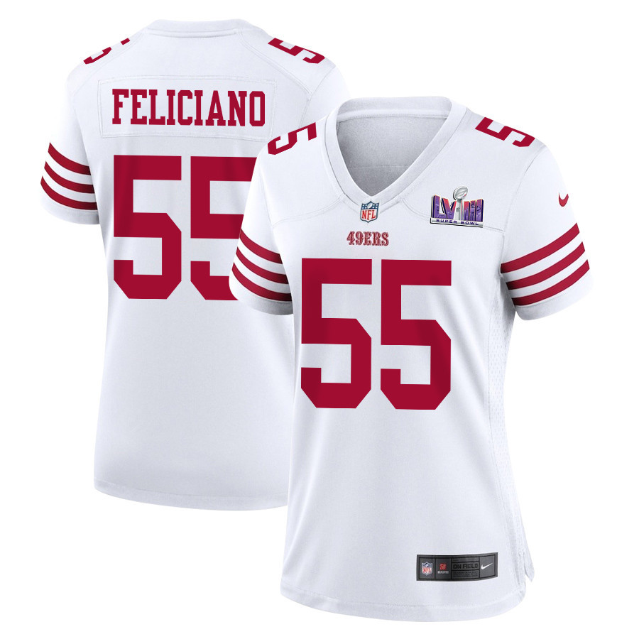 Jon Feliciano 55 San Francisco 49ers Super Bowl LVIII Patch Game Women Jersey - White JS2103 nicesnker