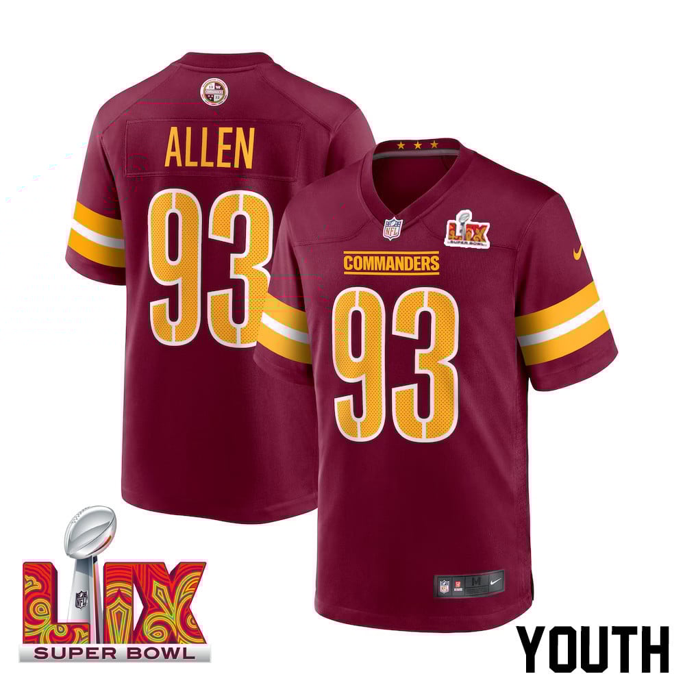 Jonathan Allen #93 Washington Commanders Super Bowl LIX Youth Jersey - Burgundy JS9806 nicesnker