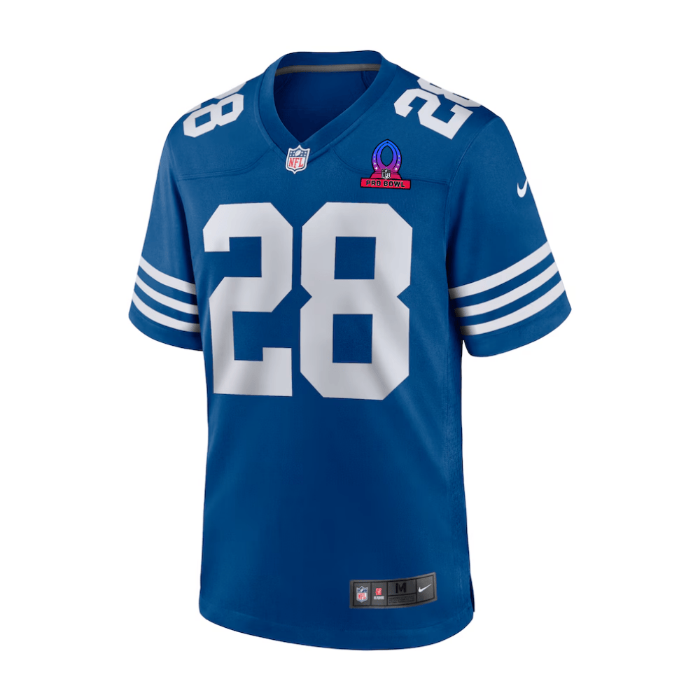 Alternative view of Jonathan Taylor 28 Indianapolis Colts 2025 Pro Bowl Patch Game Men Jersey - Royal JS3387 nicesnker
