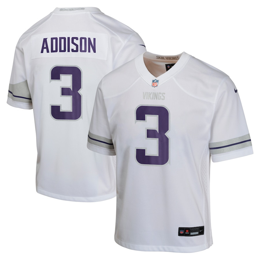 Jordan Addison 3 Minnesota Vikings Alternate Game YOUTH Jersey - White JS9151 nicesnker