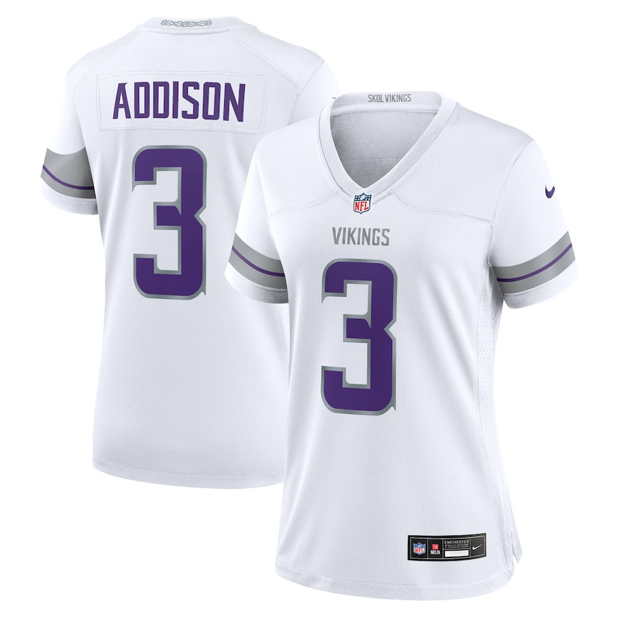 Jordan Addison 3 Minnesota Vikings Women's Alternate Game Player Jersey - White JS1884 nicesnker