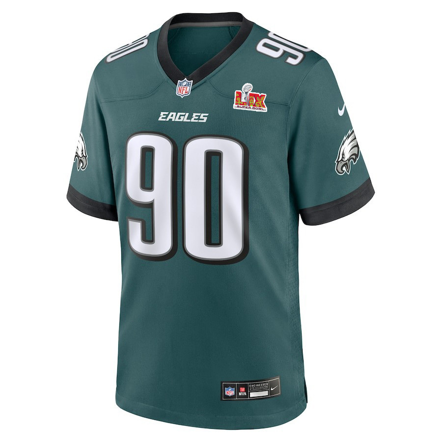 Alternative view of Jordan Davis #90 Philadelphia Eagles Super Bowl LIX Jersey - Men's - Midnight Green JS2047 nicesnker