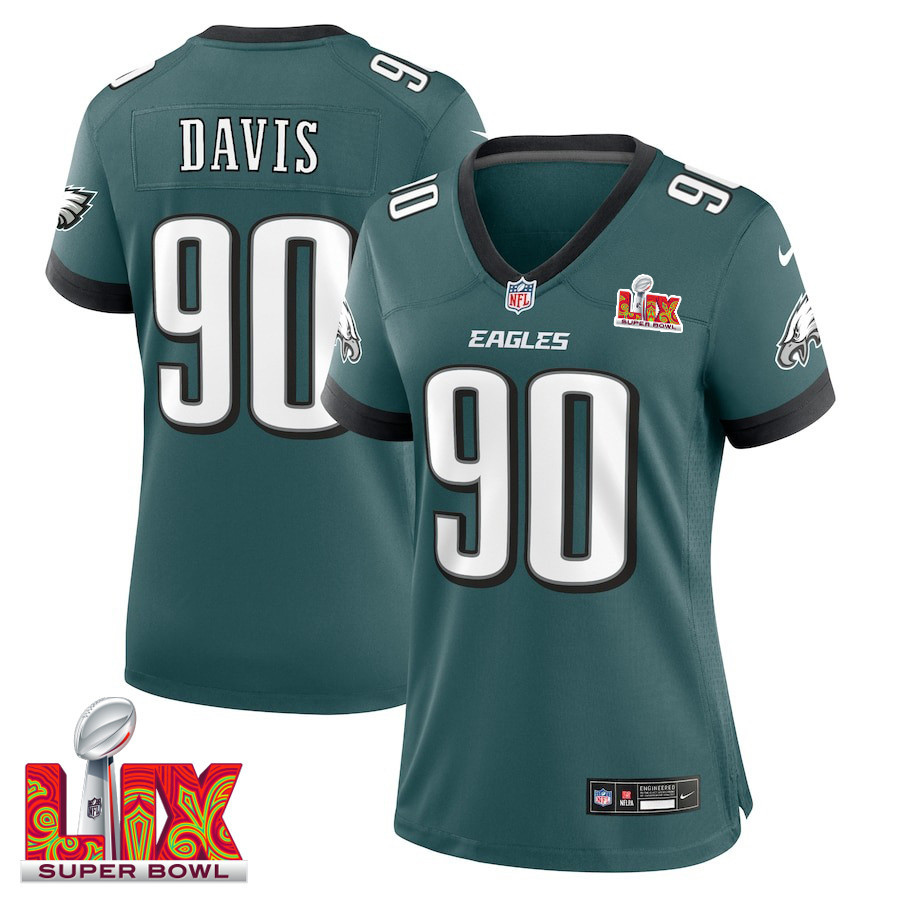 Jordan Davis #90 Philadelphia Eagles Super Bowl LIX Women's Jersey - Midnight Green JS7127 nicesnker