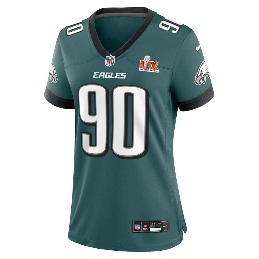 Alternative view of Jordan Davis #90 Philadelphia Eagles Super Bowl LIX Women's Jersey - Midnight Green JS7127 nicesnker