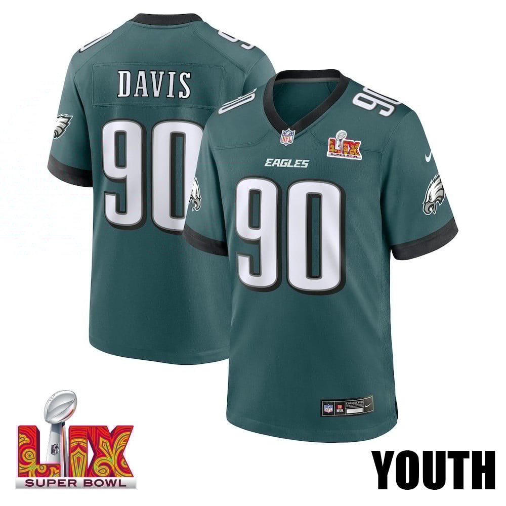 Jordan Davis #90 Philadelphia Eagles Super Bowl LIX YOUTH Jersey - Midnight Green JS6875 nicesnker