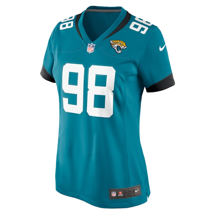 Alternative view of Jordan Jefferson 98 Jacksonville Jaguars Women's Game Jersey - Teal JS9590 nicesnker