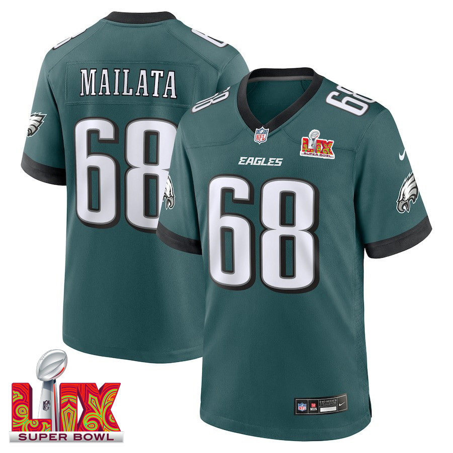 Jordan Mailata #68 Philadelphia Eagles Super Bowl LIX Jersey - Men's - Midnight Green JS3080 nicesnker