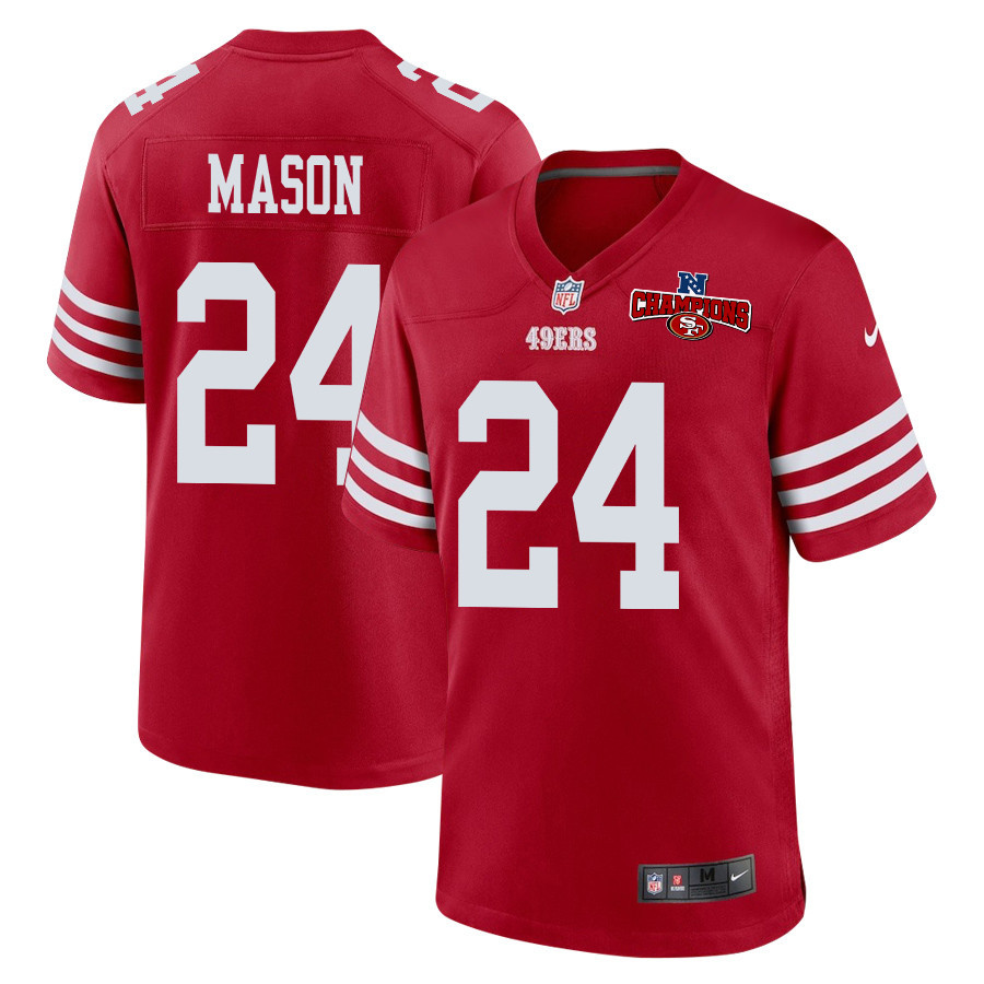 Jordan Mason 24 San Francisco 49ers NFC Champions Patch Game Men Jersey - Scarlet JS6555 nicesnker