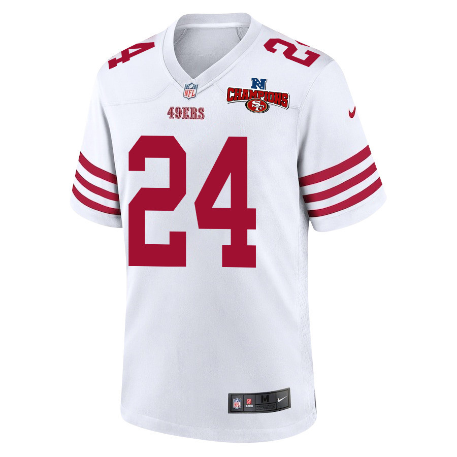 Alternative view of Jordan Mason 24 San Francisco 49ers NFC Champions Patch Game Men Jersey - White JS8850 nicesnker