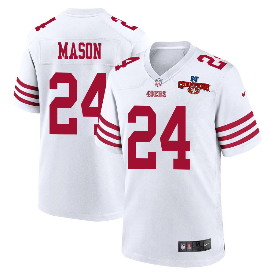 Jordan Mason 24 San Francisco 49ers NFC Champions Patch Game Men Jersey - White JS8850 nicesnker