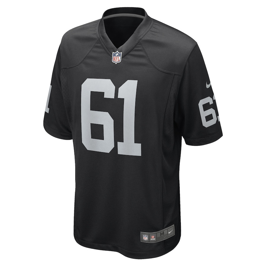 Alternative view of Jordan Meredith 61 Las Vegas Raiders Team Game Men Jersey - Black JS7193 nicesnker