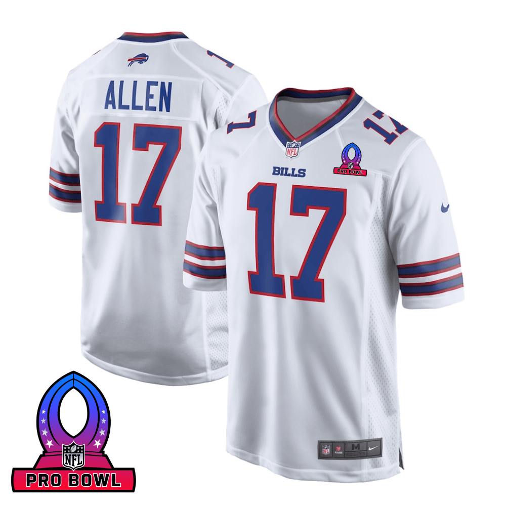 Josh Allen 17 Buffalo Bills 2025 Pro Bowl Patch Game Men Jersey - White JS2884 nicesnker