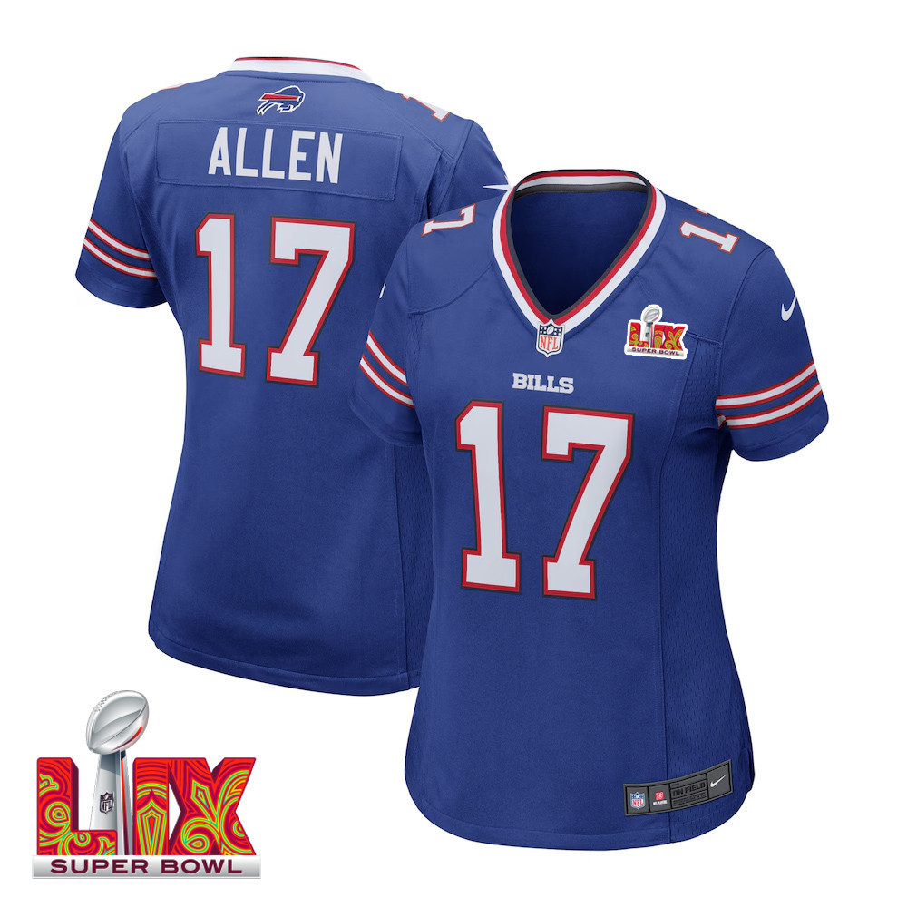 Josh Allen #17 Buffalo Bills Super Bowl LIX Women's Jersey - Royal JS4192 nicesnker