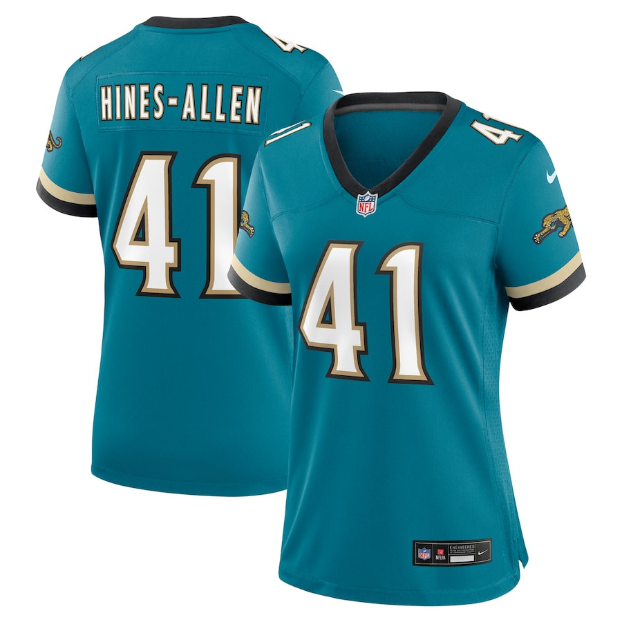 Josh Hines-Allen 41 Jacksonville Jaguars Women's Prowler Throwback Game Jersey - Teal JS3330 nicesnker