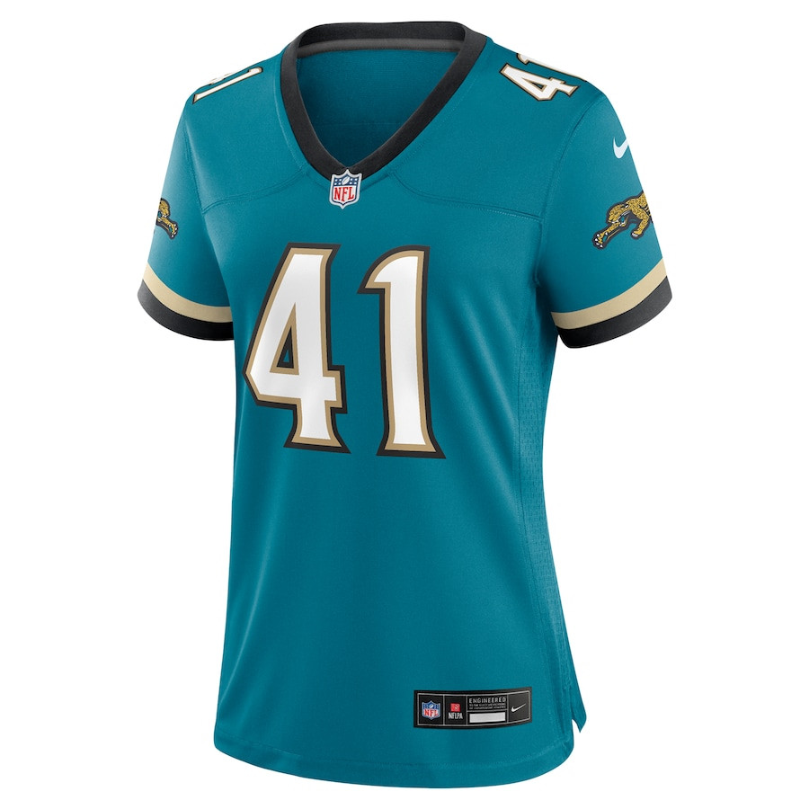 Alternative view of Josh Hines-Allen 41 Jacksonville Jaguars Women's Prowler Throwback Game Jersey - Teal JS3330 nicesnker
