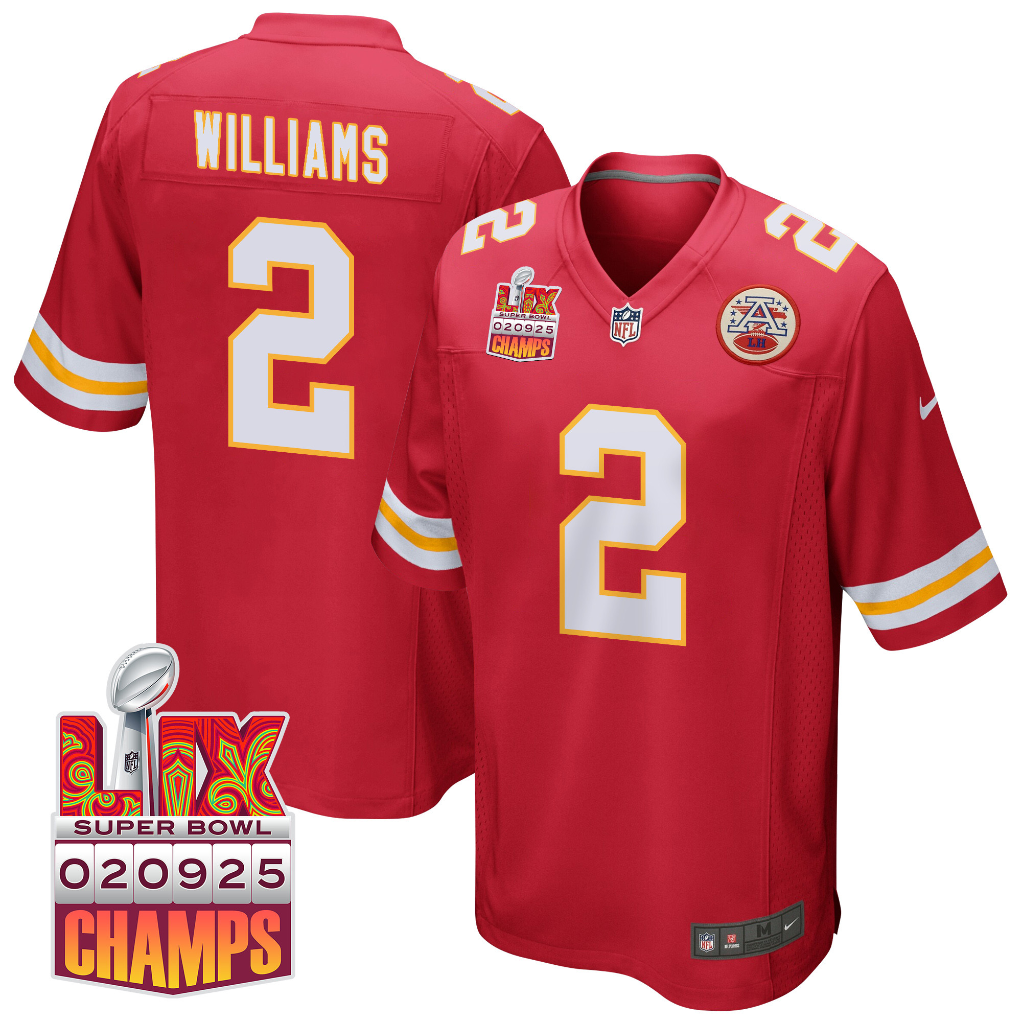 Joshua Williams 2 Kansas City Chiefs Super Bowl LIX Champions Patch Game Men Jersey - Red JS3454 nicesnker
