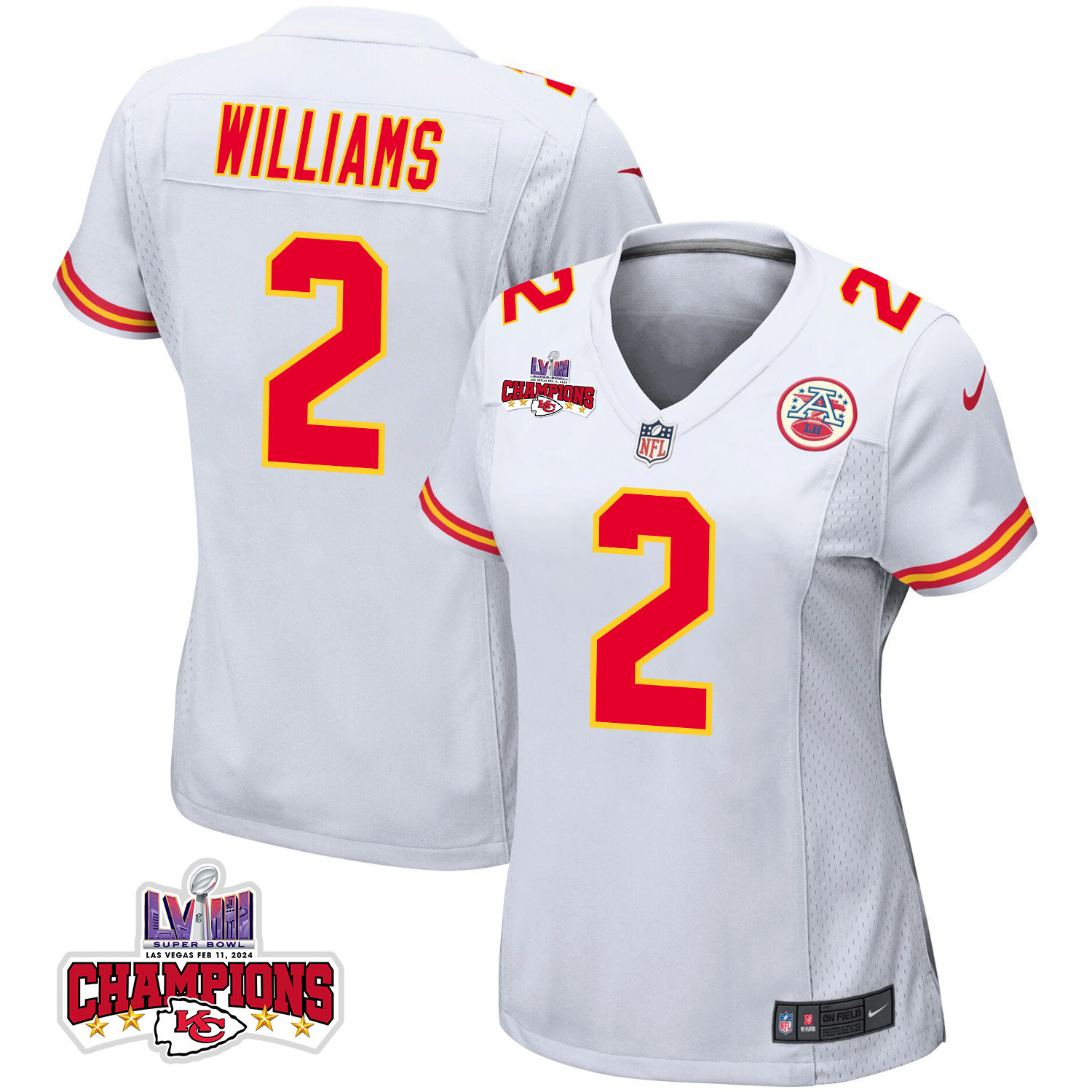 Joshua Williams 2 Kansas City Chiefs Super Bowl LVIII Champions 4 Stars Patch Game Women Jersey - White JS1660 nicesnker