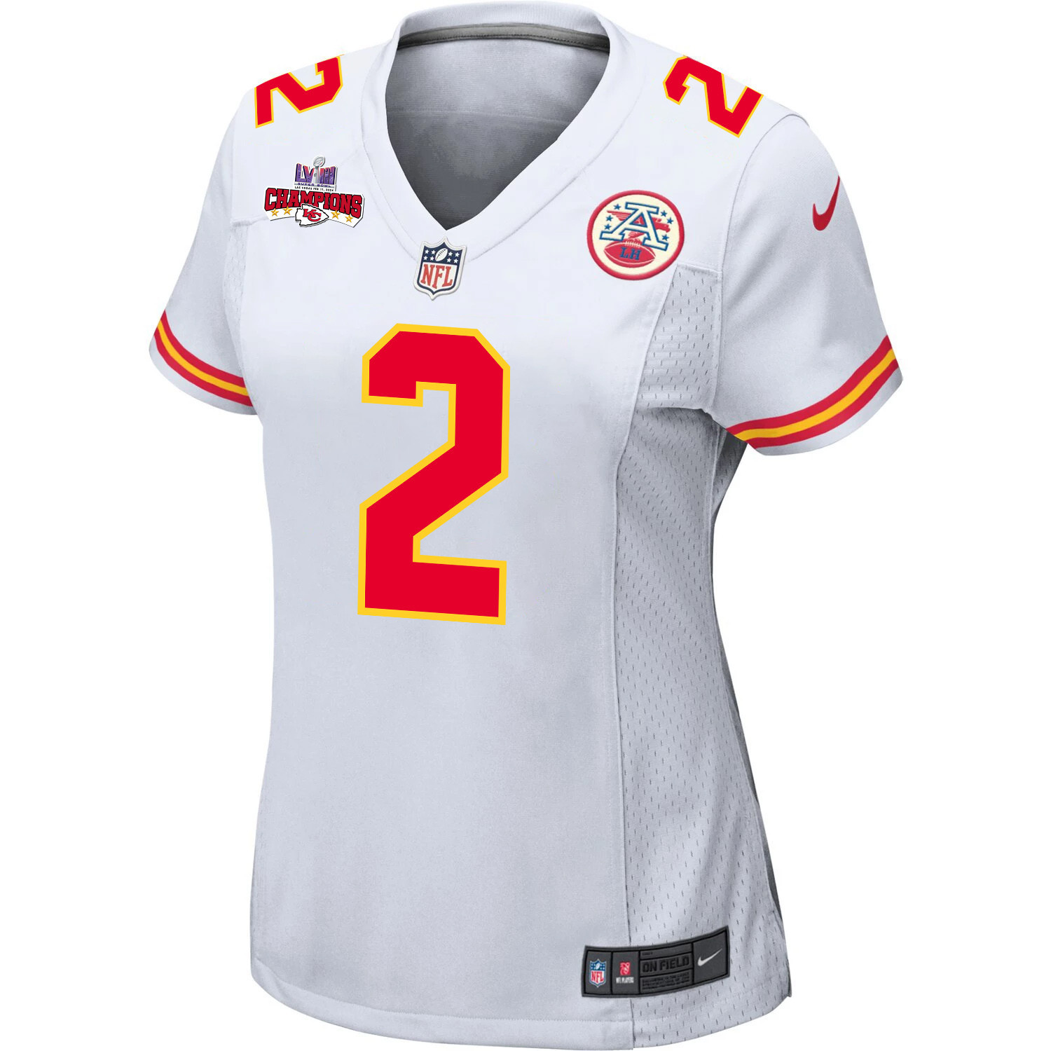 Alternative view of Joshua Williams 2 Kansas City Chiefs Super Bowl LVIII Champions 4 Stars Patch Game Women Jersey - White JS1660 nicesnker