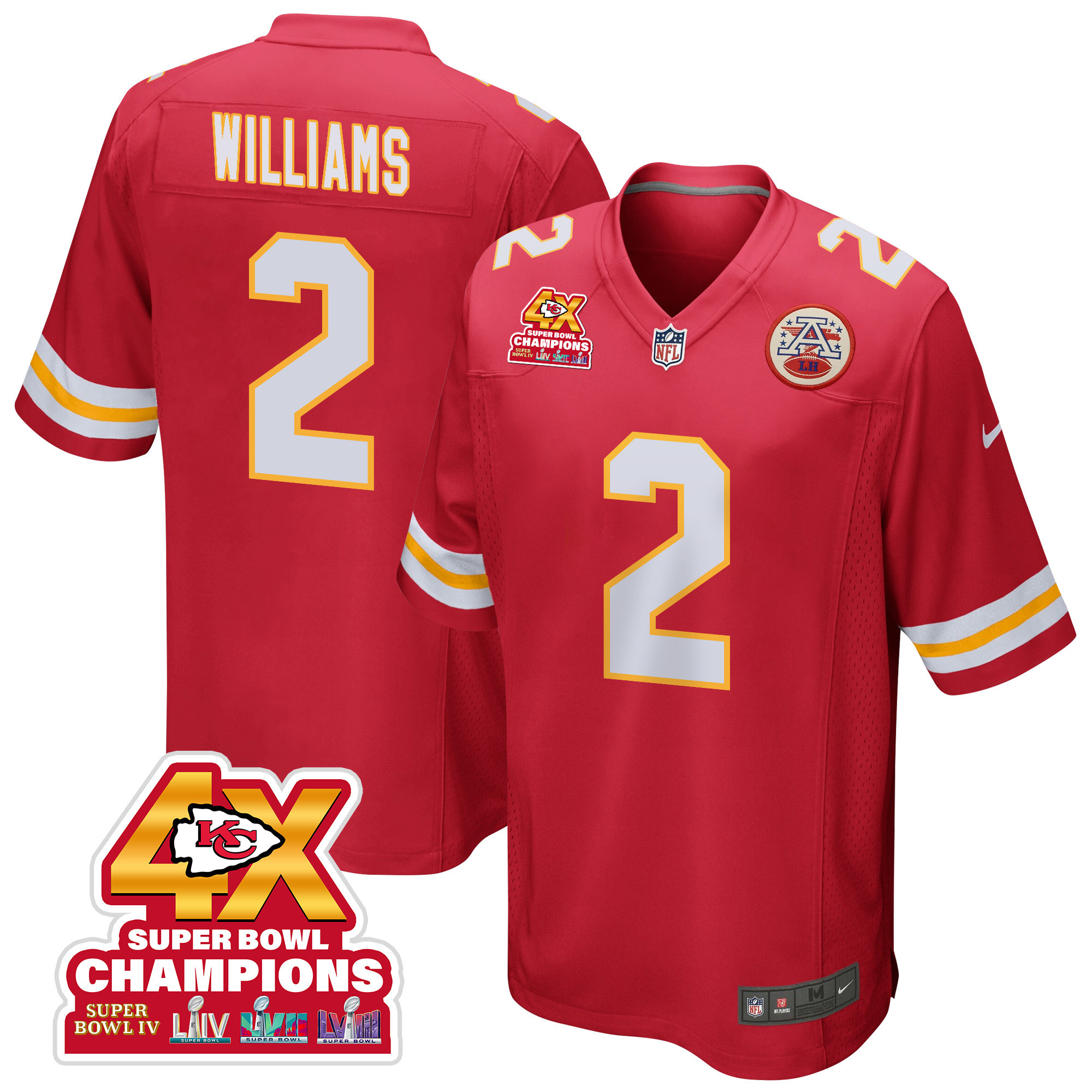 Joshua Williams 2 Kansas City Chiefs Super Bowl LVIII Champions 4X Game Men Jersey - Red JS9532 nicesnker