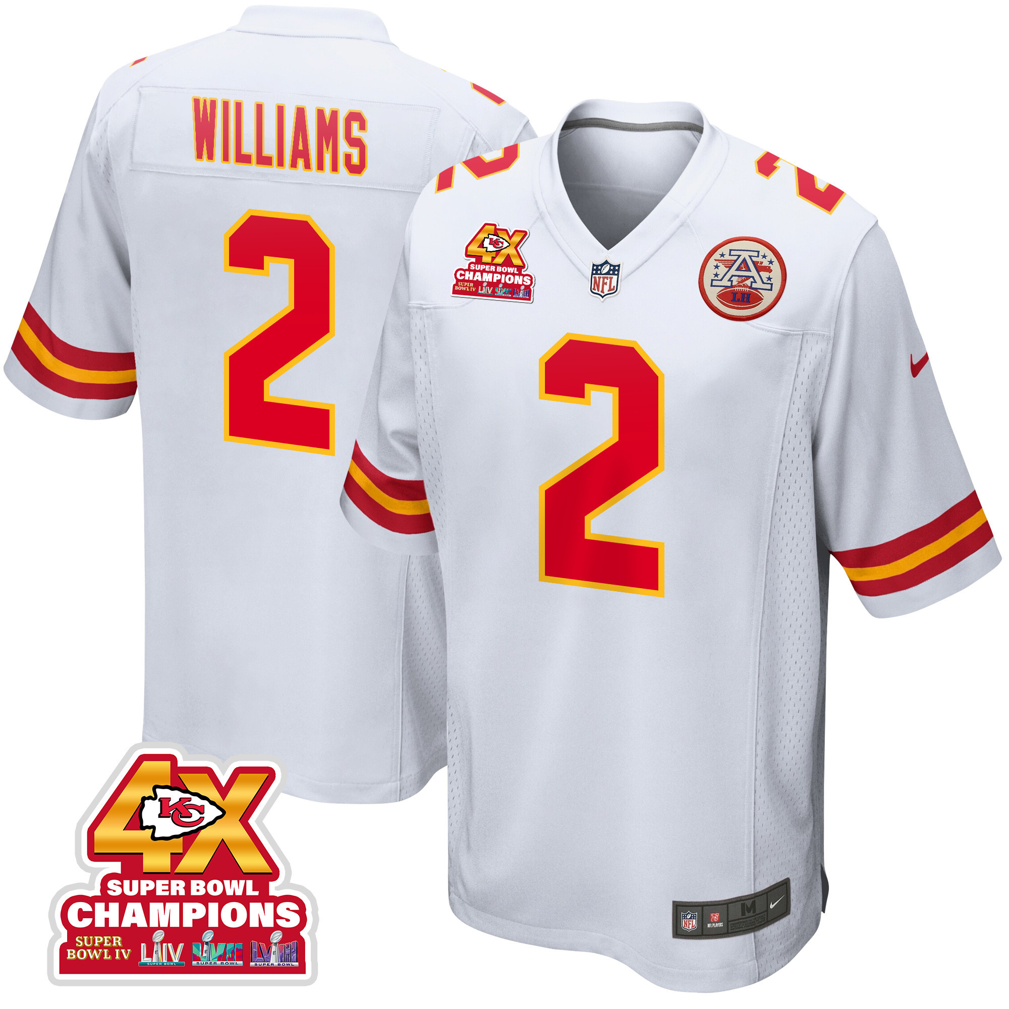 Joshua Williams 2 Kansas City Chiefs Super Bowl LVIII Champions 4X Game Men Jersey - White JS7340 nicesnker